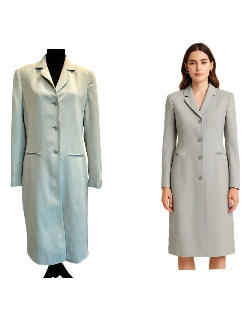 Liz Claiborne Collection light gray duster midi dress coat 8 button front classy